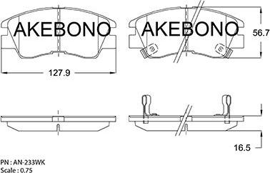 Akebono AN-233WKE - Гальмівні колодки, дискові гальма autocars.com.ua