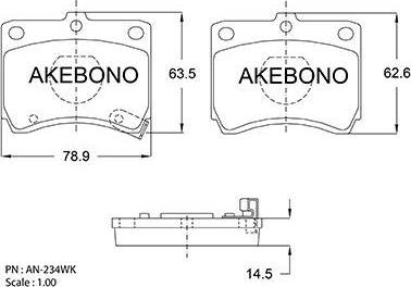 Akebono AN-234WK - Тормозные колодки, дисковые, комплект avtokuzovplus.com.ua