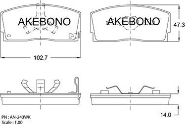 Akebono AN-243WKE - Тормозные колодки, дисковые, комплект avtokuzovplus.com.ua