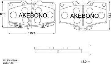 Akebono AN-303WKE - Тормозные колодки, дисковые, комплект avtokuzovplus.com.ua