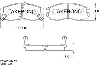 Akebono AN-312WK - Тормозные колодки, дисковые, комплект avtokuzovplus.com.ua