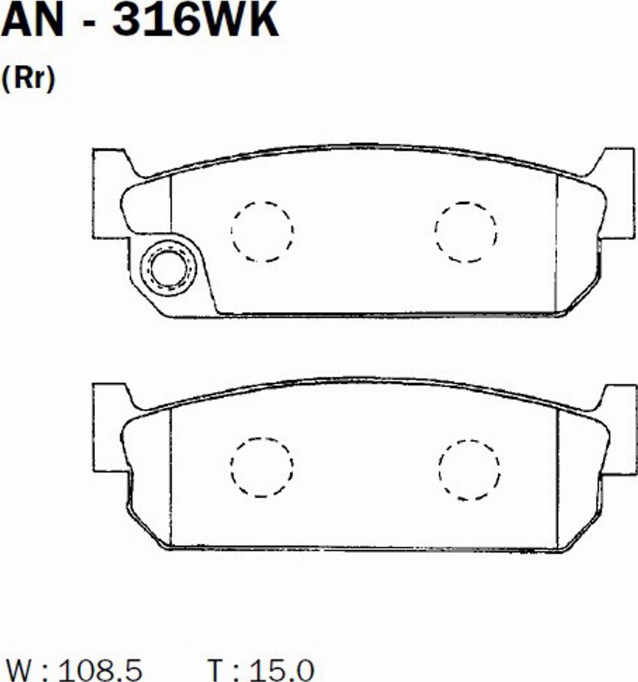 Akebono AN316WK - Тормозные колодки, дисковые, комплект avtokuzovplus.com.ua