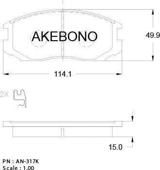 Akebono AN-317WKE - Гальмівні колодки, дискові гальма autocars.com.ua