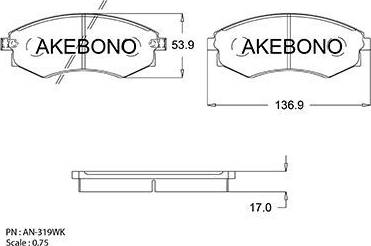 Akebono AN-319WK - Тормозные колодки, дисковые, комплект avtokuzovplus.com.ua