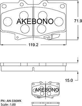 Akebono AN-336WK - Тормозные колодки, дисковые, комплект avtokuzovplus.com.ua