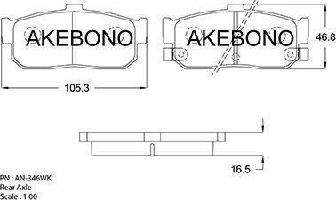 Akebono AN-346WKE - Гальмівні колодки, дискові гальма autocars.com.ua