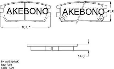 Akebono AN-366WK - Тормозные колодки, дисковые, комплект autodnr.net