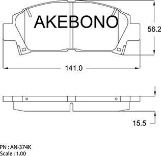 Akebono AN-374KE - Тормозные колодки, дисковые, комплект avtokuzovplus.com.ua