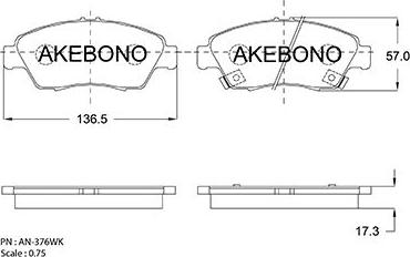 Akebono AN-376WKE - Гальмівні колодки, дискові гальма autocars.com.ua