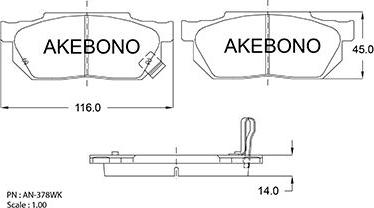 Akebono AN-378WK - Тормозные колодки, дисковые, комплект autodnr.net