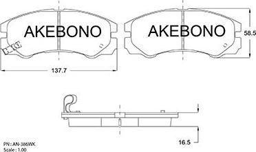 Akebono AN-386WKE - Гальмівні колодки, дискові гальма autocars.com.ua
