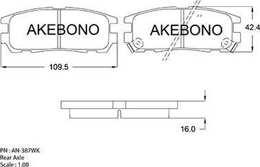 Akebono AN-387WK - Тормозные колодки, дисковые, комплект autodnr.net