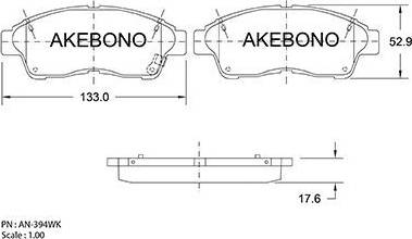 Akebono AN-394WK - Тормозные колодки, дисковые, комплект avtokuzovplus.com.ua
