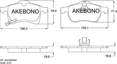Akebono AN-4003WKE - Тормозные колодки, дисковые, комплект autodnr.net