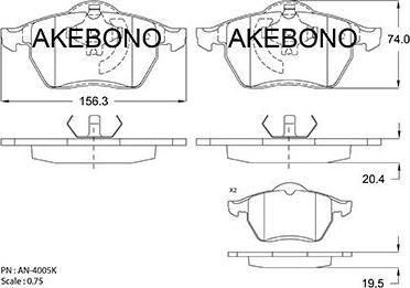 Akebono AN-4005K - Тормозные колодки, дисковые, комплект avtokuzovplus.com.ua