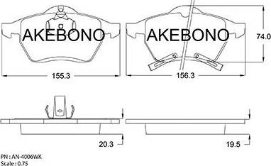 Akebono AN-4006WK - Тормозные колодки, дисковые, комплект avtokuzovplus.com.ua