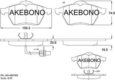 Akebono AN-4007WKE - Тормозные колодки, дисковые, комплект avtokuzovplus.com.ua