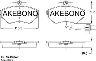 Akebono AN-4008WKE - Тормозные колодки, дисковые, комплект avtokuzovplus.com.ua