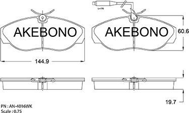 Akebono AN-4016WKE - Тормозные колодки, дисковые, комплект avtokuzovplus.com.ua