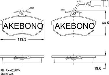 Akebono AN-4027WKE - Гальмівні колодки, дискові гальма autocars.com.ua