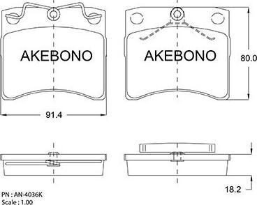 Akebono AN-4036KE - Тормозные колодки, дисковые, комплект autodnr.net
