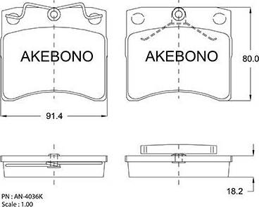 Akebono AN-4036K - Тормозные колодки, дисковые, комплект autodnr.net