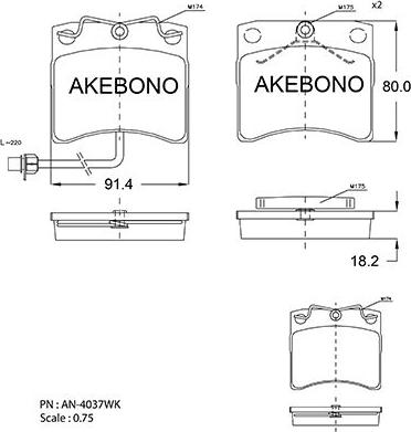 Akebono AN-4037WKE - Тормозные колодки, дисковые, комплект autodnr.net
