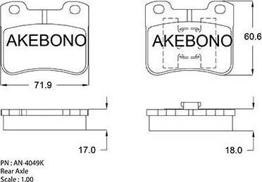 Akebono AN-4049K - Тормозные колодки, дисковые, комплект avtokuzovplus.com.ua