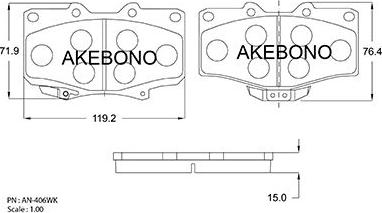 Akebono AN-406WK - Тормозные колодки, дисковые, комплект avtokuzovplus.com.ua