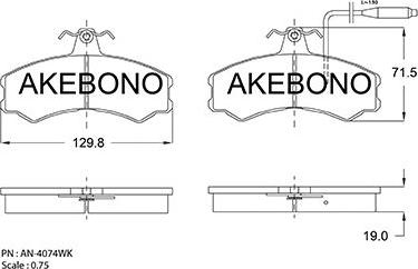 Akebono AN-4074WKE - Тормозные колодки, дисковые, комплект avtokuzovplus.com.ua