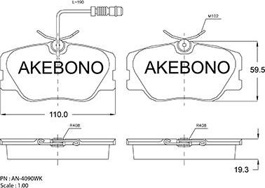 Akebono AN-4090WKE - Тормозные колодки, дисковые, комплект avtokuzovplus.com.ua