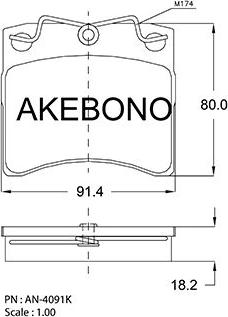 Akebono AN-4091KE - Тормозные колодки, дисковые, комплект autodnr.net