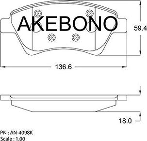 Akebono AN-4098K - Гальмівні колодки, дискові гальма autocars.com.ua