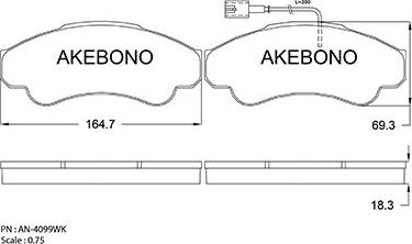 Akebono AN-4099WKE - Тормозные колодки, дисковые, комплект autodnr.net