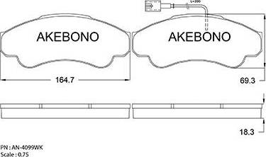 Akebono AN-4099WK - Тормозные колодки, дисковые, комплект autodnr.net