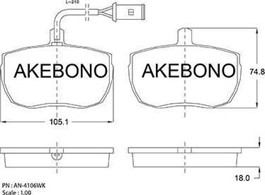 Akebono AN-4106WKE - Гальмівні колодки, дискові гальма autocars.com.ua