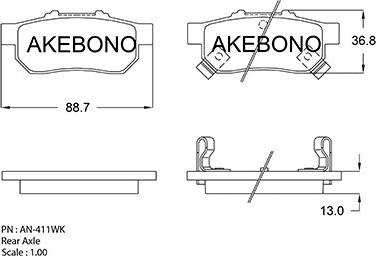 Akebono AN-411WKE - Гальмівні колодки, дискові гальма autocars.com.ua