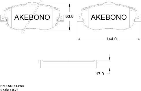 Akebono AN-413WKE - Тормозные колодки, дисковые, комплект avtokuzovplus.com.ua