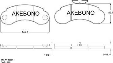 Akebono AN-4220K - Тормозные колодки, дисковые, комплект avtokuzovplus.com.ua