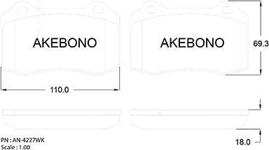 Akebono AN-4227WK - Тормозные колодки, дисковые, комплект autodnr.net