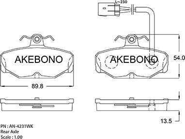 Akebono AN-4231WKE - Гальмівні колодки, дискові гальма autocars.com.ua