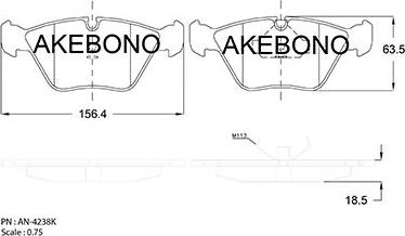 Akebono AN-4238KE - Тормозные колодки, дисковые, комплект avtokuzovplus.com.ua