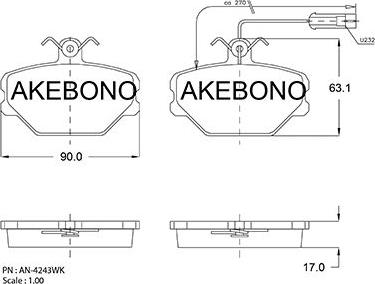Akebono AN-4243WK - Тормозные колодки, дисковые, комплект avtokuzovplus.com.ua