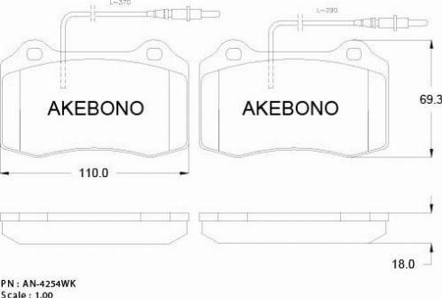 Akebono AN-4254WKE - Гальмівні колодки, дискові гальма autocars.com.ua