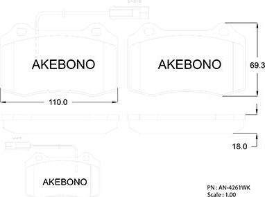 Akebono AN-4261WKE - Тормозные колодки, дисковые, комплект avtokuzovplus.com.ua