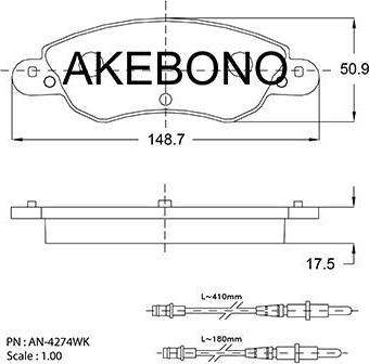 Akebono AN-4274WK - Гальмівні колодки, дискові гальма autocars.com.ua