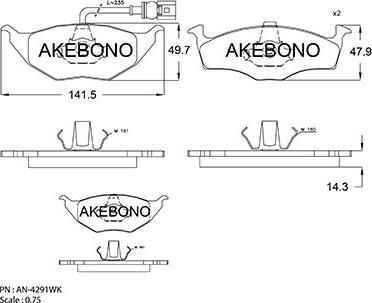 Akebono AN-4291WK - Тормозные колодки, дисковые, комплект autodnr.net