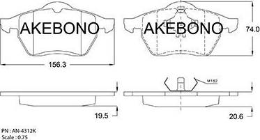 Akebono AN-4312K - Тормозные колодки, дисковые, комплект avtokuzovplus.com.ua