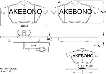 Akebono AN-4312WKE - Тормозные колодки, дисковые, комплект autodnr.net