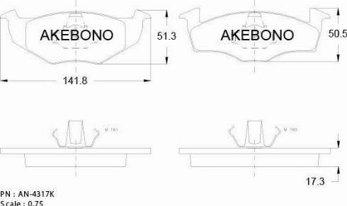 Akebono AN-4317K - Тормозные колодки, дисковые, комплект avtokuzovplus.com.ua